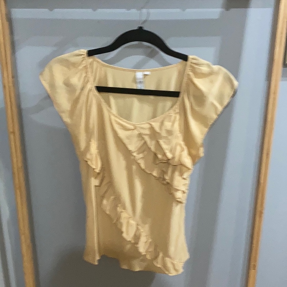 Anthropologie sine silk ruffle blouse peach.